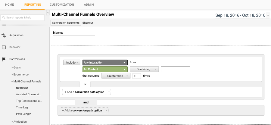 Conversion Segment setup in Google Analytics